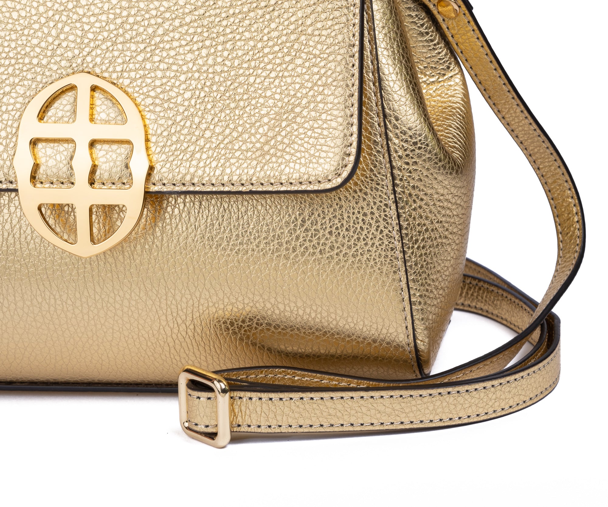 Gold handbag with a decorative clasp on a white background. - DEI DUCHI (AMALTEA)