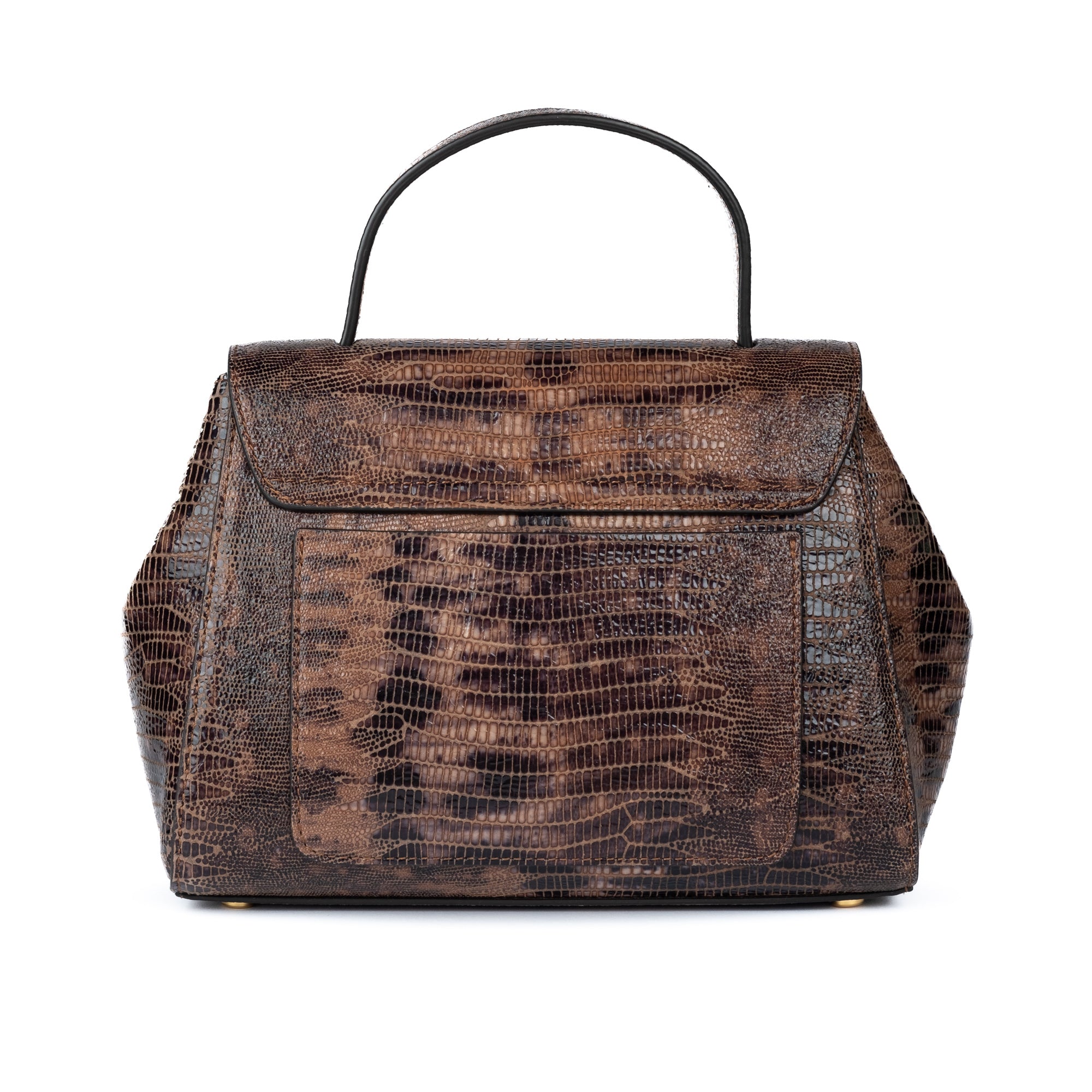 Brown textured handbag with a gold clasp on a white background. DEI DUCHI (AMALTEA)