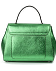 Metallic Green leather handbag on a white background. - - DEI DUCHI ( AMALTEA)