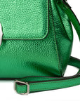 Metallic Green leather handbag with a silver buckle on a white background. - DEI DUCHI ( AMALTEA)