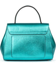 Metallic Turquoise Teal leather handbag with a silver clasp buckle on a white background. - DEI DUCHI (AMALTEA)