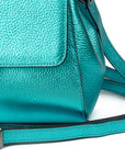 Metallic Turquoise Teal leather handbag with a silver clasp buckle on a white background. - DEI DUCHI (AMALTEA)