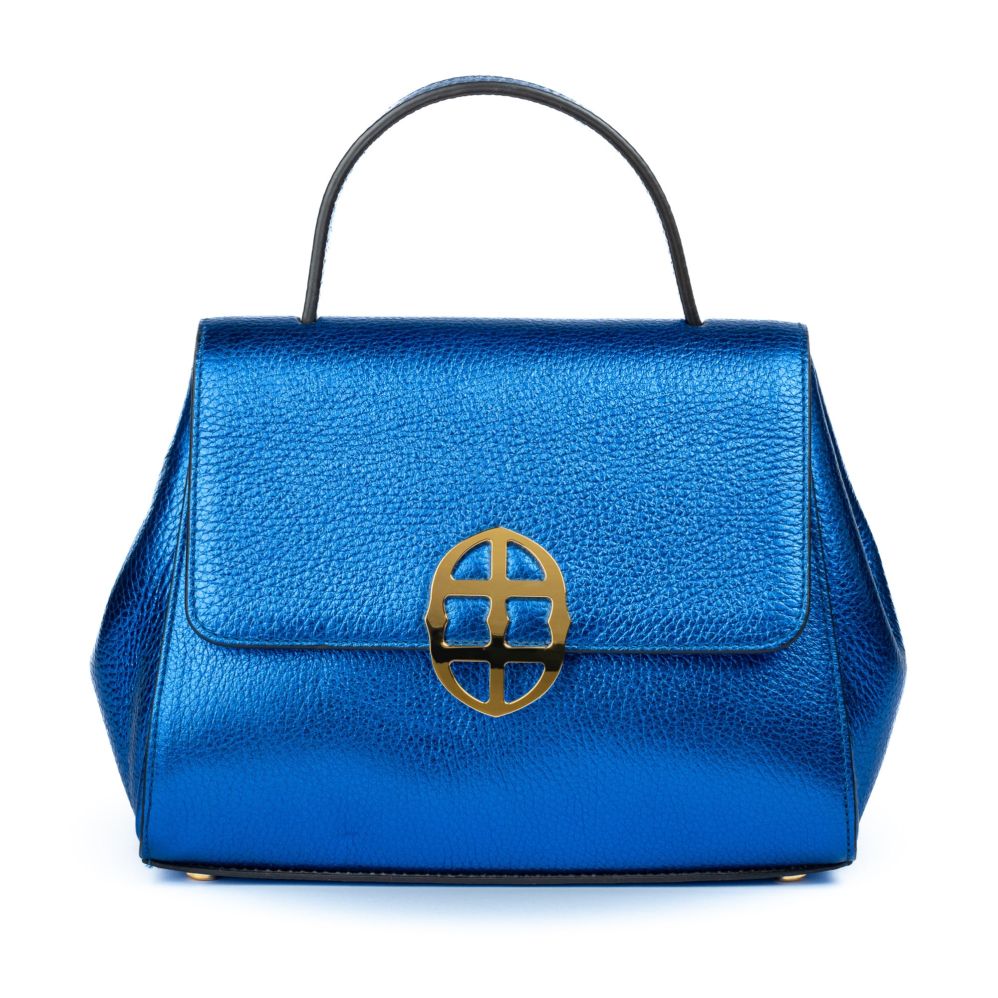 Blue handbag with a gold emblem on a white background. - DEI DUCHI (AMALTEA)