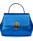 Blue handbag with a gold emblem on a white background. - DEI DUCHI (AMALTEA)