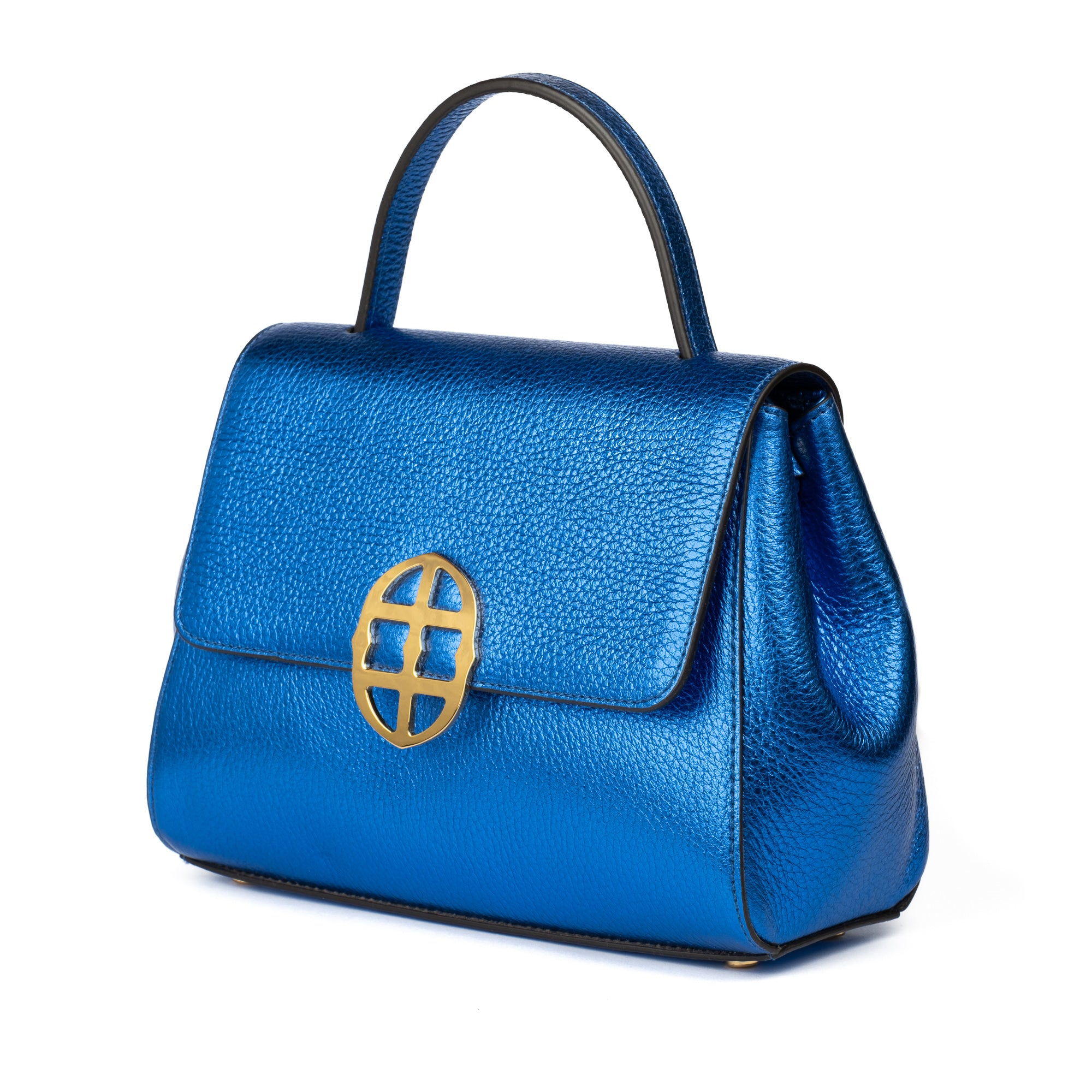 Blue handbag with a gold emblem on a white background. - DEI DUCHI (AMALTEA)
