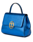 Blue handbag with a gold emblem on a white background. - DEI DUCHI (AMALTEA)