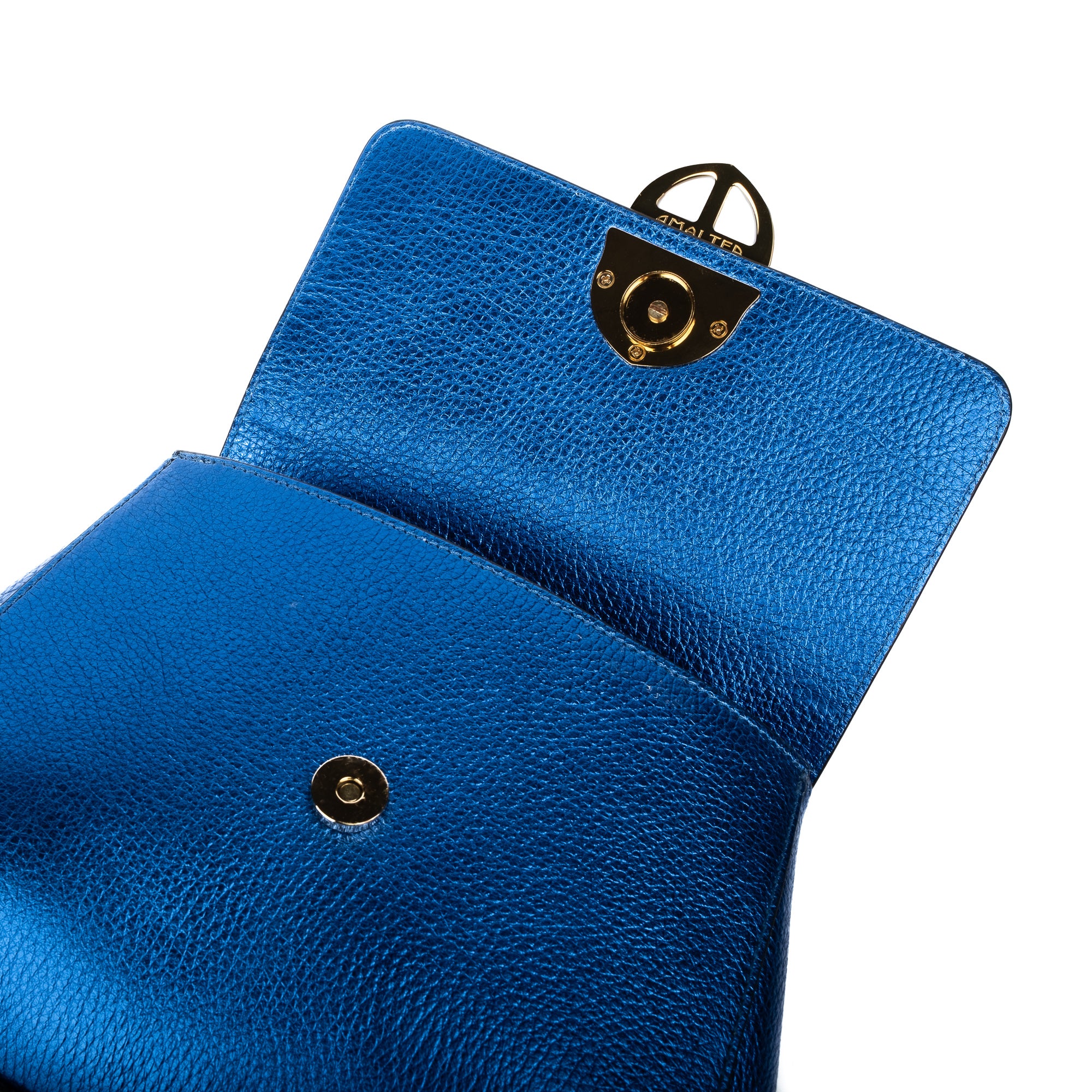 Blue handbag with a gold emblem on a white background. - DEI DUCHI (AMALTEA)