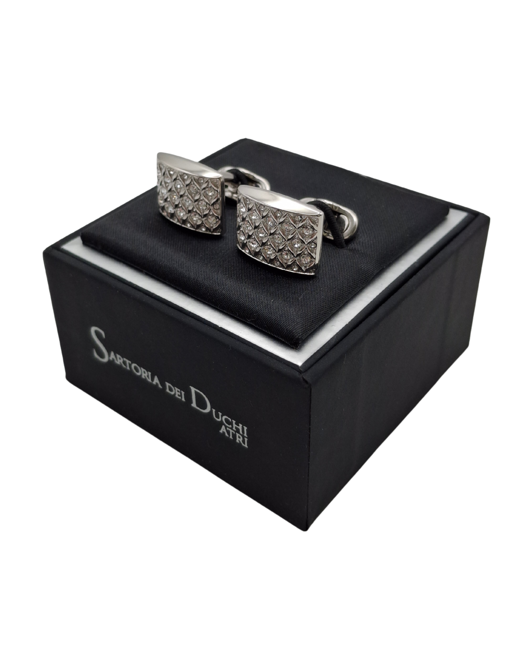 Swarowski Cufflinks. Handmade from the highest quality materials, each pair combines elegance, precision and personality, reflecting the excellence of italian craftsmanship. Material: Brass palladium plated.- Sartoria Dei Duchi - Atri