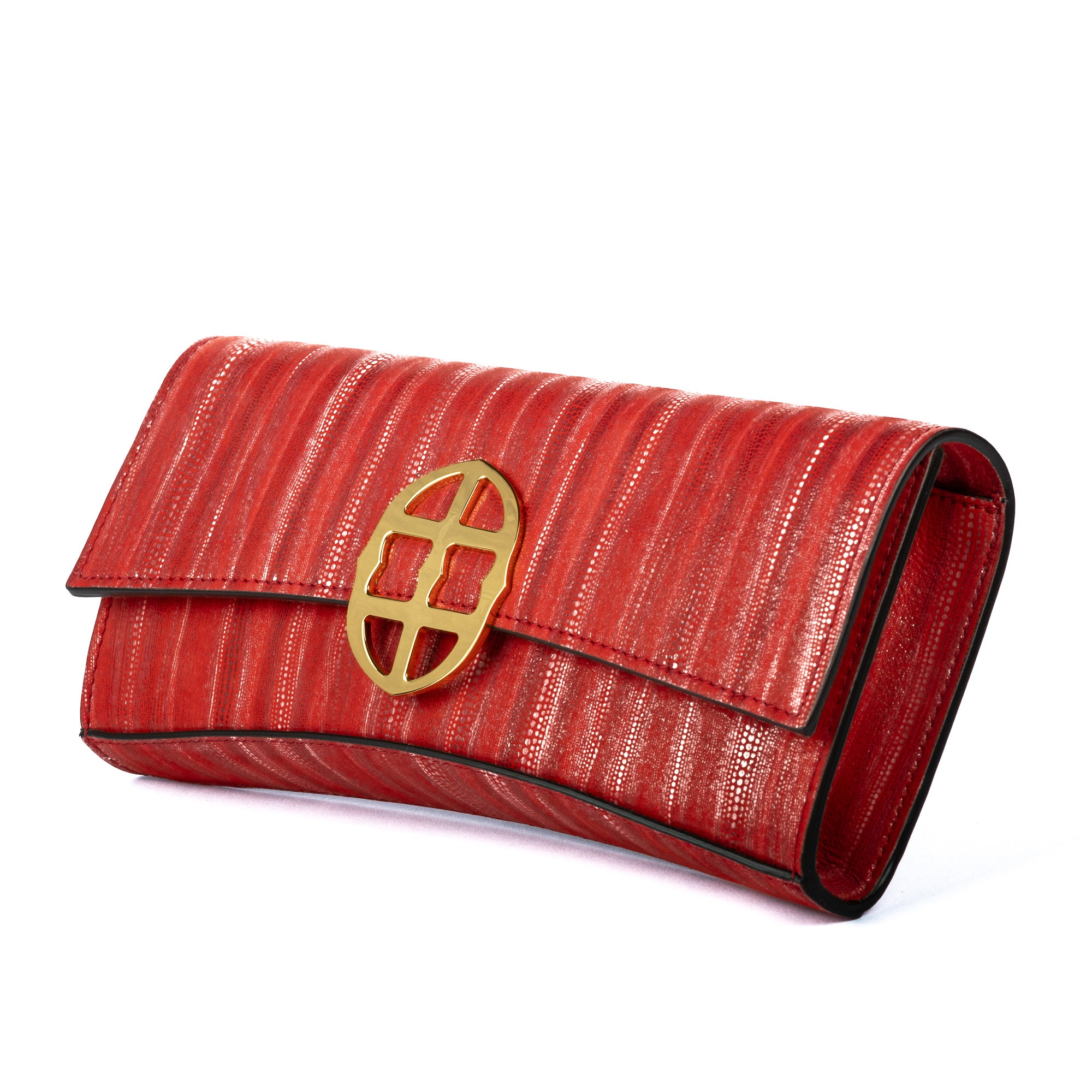 Red clutch bag with a gold emblem on a white background - DEI DUCHI (ALMATEA)