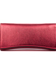 Strawberry Red leather clutch bag/wallet with a burnished metallic emblem buckle on a white background. - DEI DUCHI (AMALTEA)
