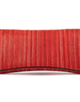 Red handbag with a chain detail, Red clutch bag with a burnished metal emblem on a white background - DEI DUCHI (ALMATEA)