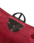Strawberry Red leather clutch bag/wallet with a burnished metallic emblem buckle on a white background. - DEI DUCHI (AMALTEA)