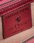 Strawberry Red leather clutch bag/wallet with a burnished metallic emblem buckle on a white background. - DEI DUCHI (AMALTEA)