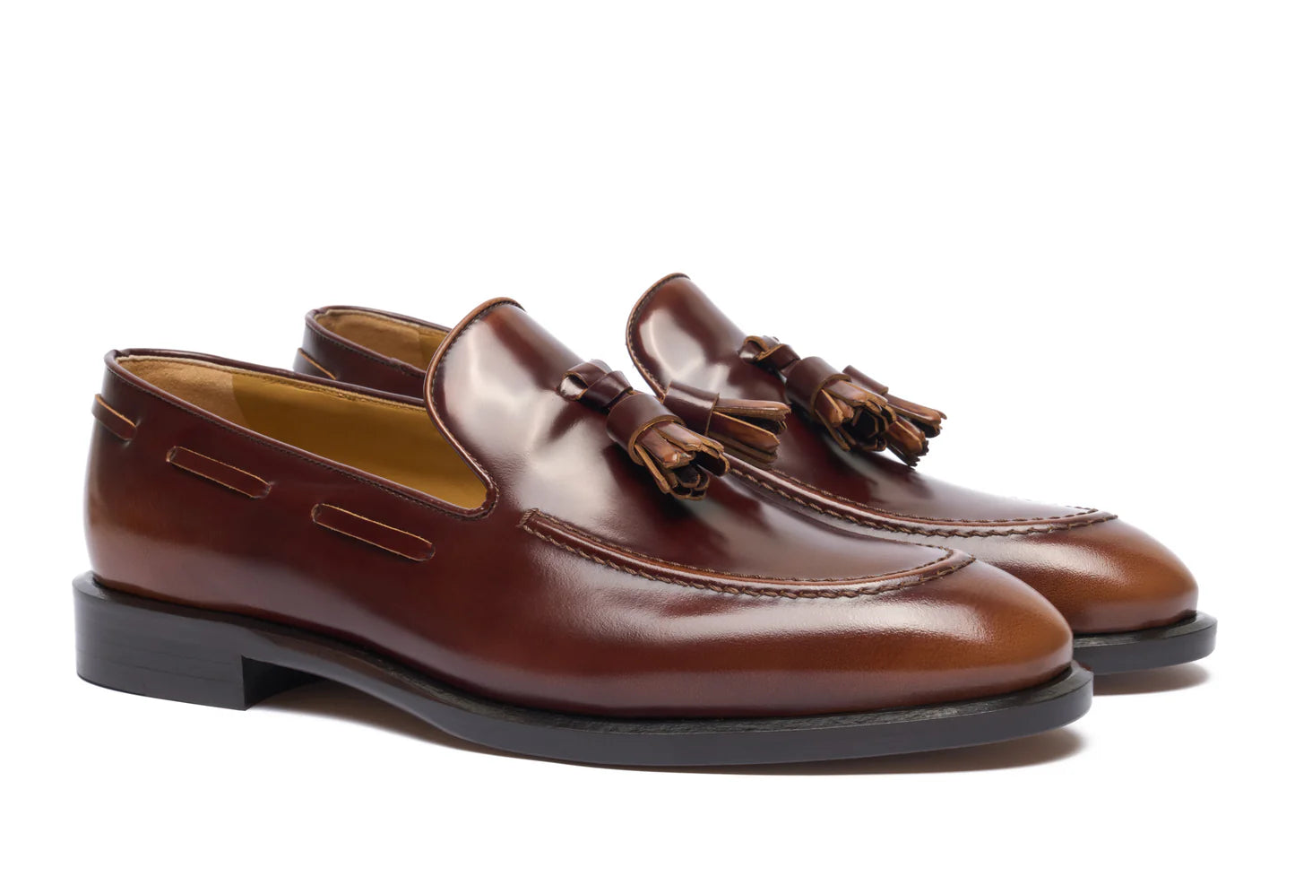 Umberto - Tobacco Antiqued. Pointed toe. Crust Calf. White full/grain calfskin. Tuscan tanned. Hand-dyed and antiqued leather. 9mm sole. 27mm heel height. Tuscan leather. Blake construction with bottom stitching. - Sartoria Dei Duchi - Atri