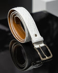 White Ostrich Belt. Luxury men’s belt in real white ostrich leather, made in Italy, with natural calf leather internal lining. Total length 135, waist 120 cm. Upper: White Ostrich Leather. Lining: Natural Calf Leather. Waist size: 120 cm (total length 135 cm).- Sartoria Dei Duchi - Atri
