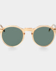Gold-framed sunglasses with green lenses on a light gray background. - DEI DUCHI