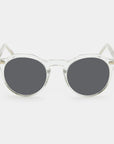 Round sunglasses with clear frame and dark lenses on a white background. - DEI DUCHI