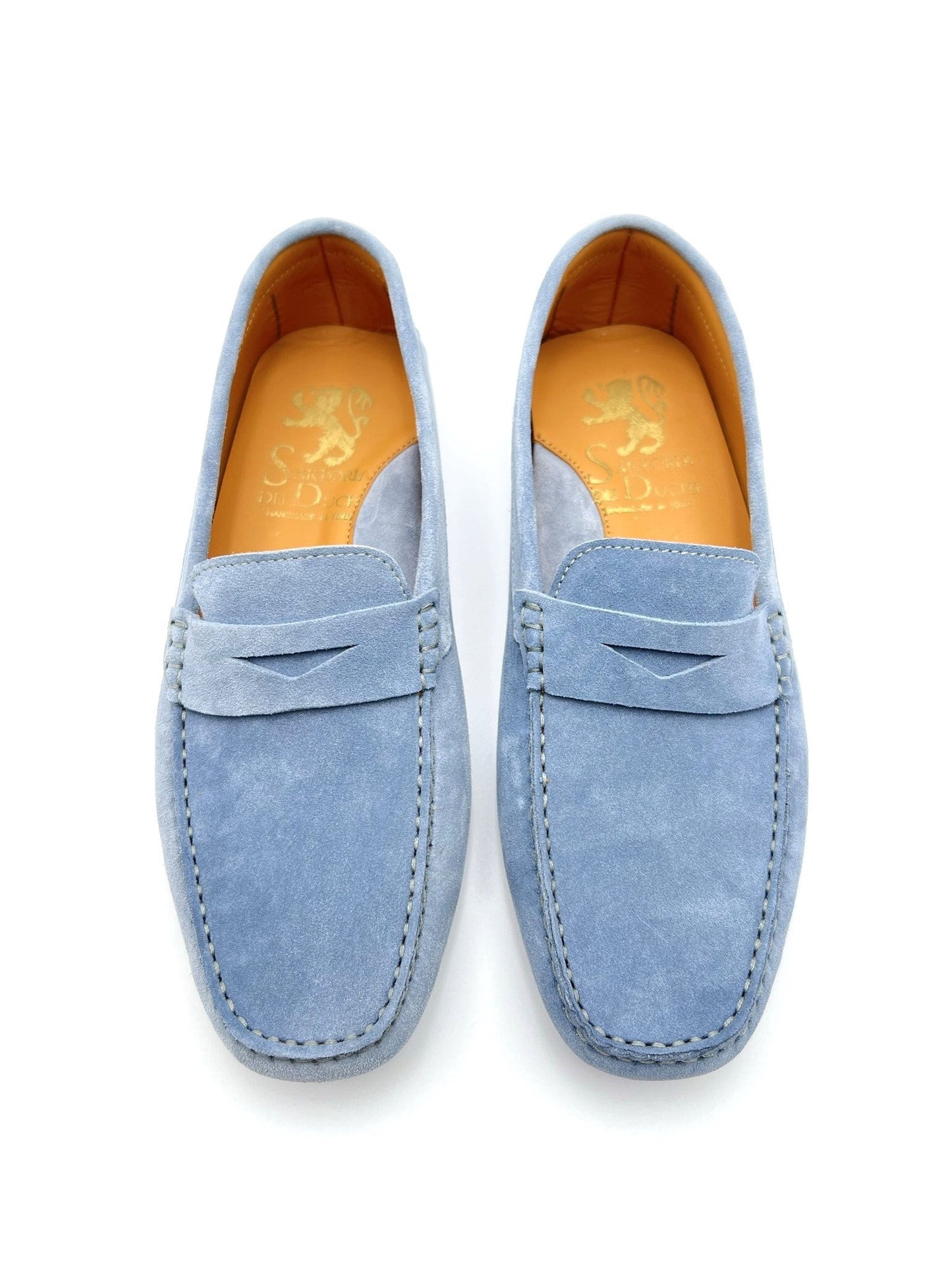 blue suede loafers