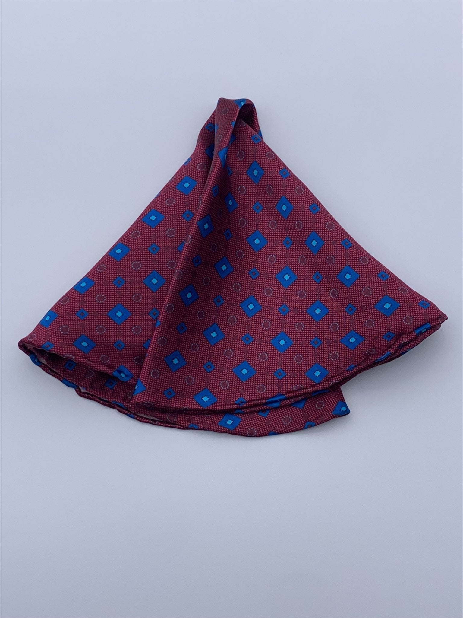 Burgundy Blue Pocket Square. 100% pure Italian silk pocket square. Hand-finished edges.| Sartoria Dei Duchi - Atri