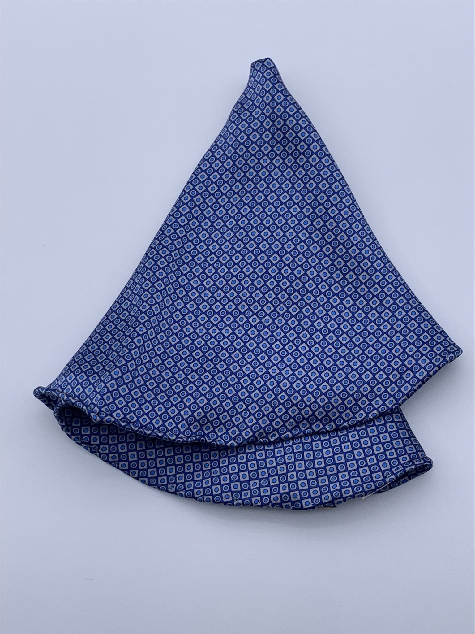 Blue Dotted Fantasy Pocket Square. 100% pure Italian silk pocket square. Hand-finished edges.| Sartoria Dei Duchi - Atri