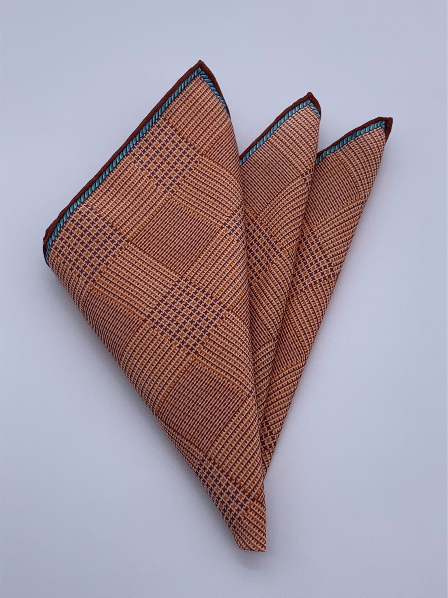 ORANGE PIED DE POULE FANTASY SILK POCKET SQUARE 100% pure Italian silk pocket square, handmade in Italy for you.|Sartoria Dei Duchi - Atri