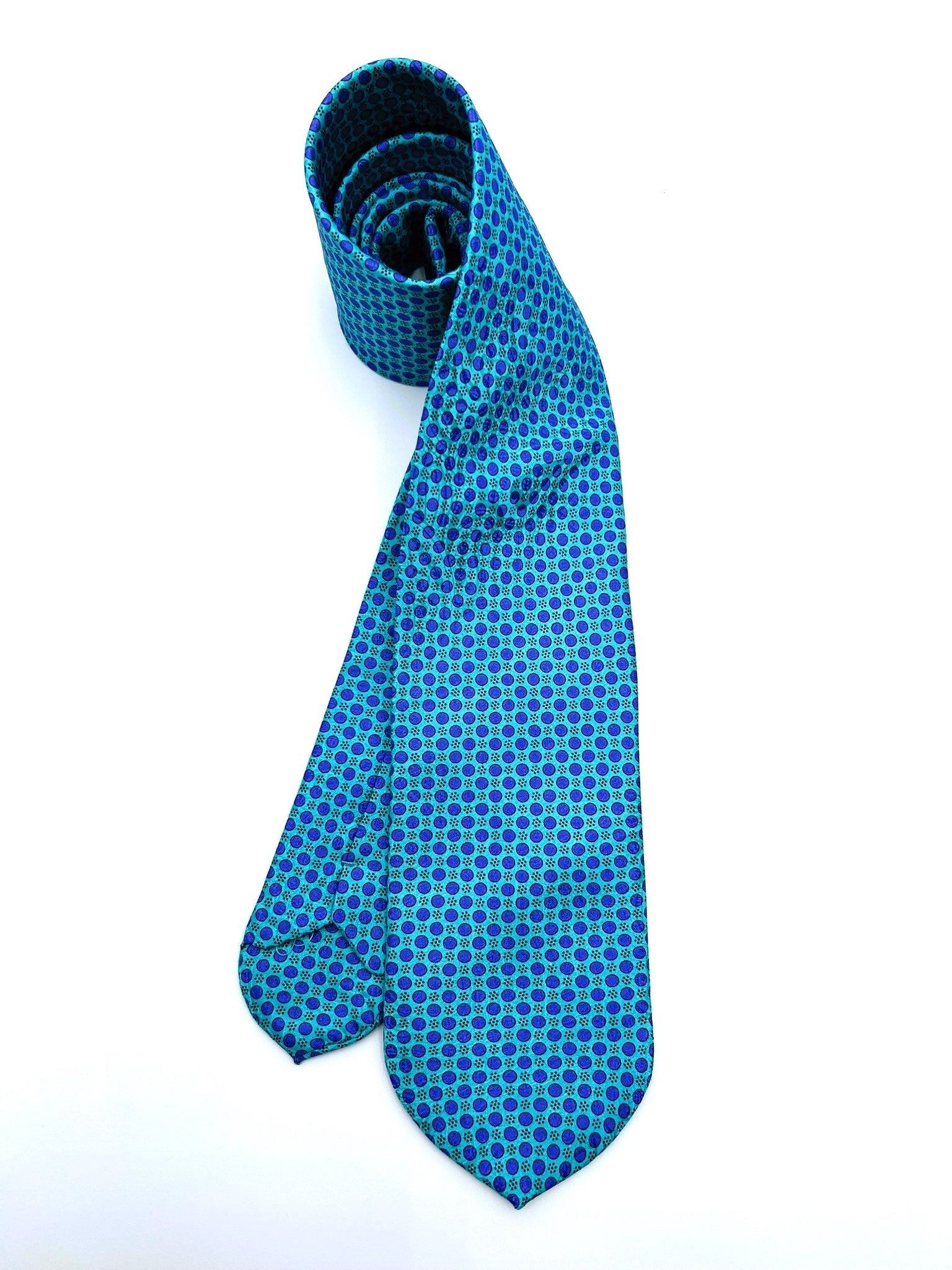 Aqua Blue Polka Dots Silk Tie. Pure silk three fold tie. Handmade by our Italian tailors. 100% Pure silk.Our ties standard  width is 8 cm (3.15 inch).| Sartoria Dei Duchi - Atri