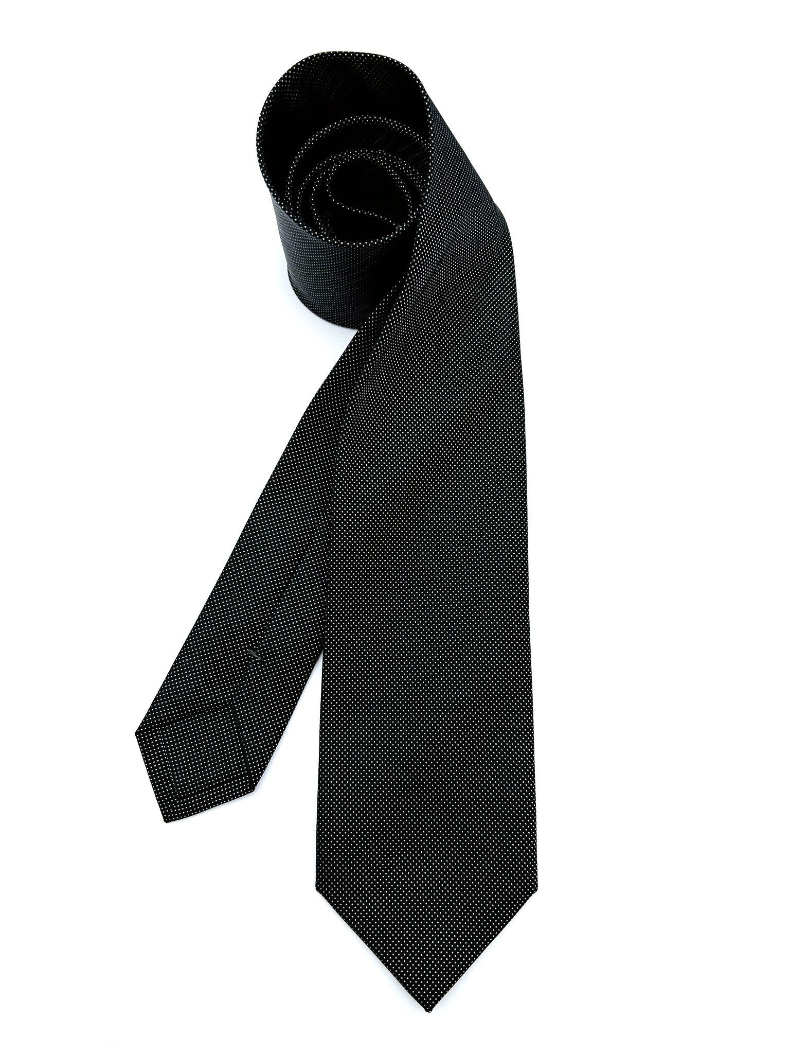 Black Micro Dots Silk Tie. Pure silk three fold tie. Handmade by our Italian tailors. 100% Pure silk.Our ties standard  width is 8 cm (3.15 inch).| Sartoria Dei Duchi - Atri