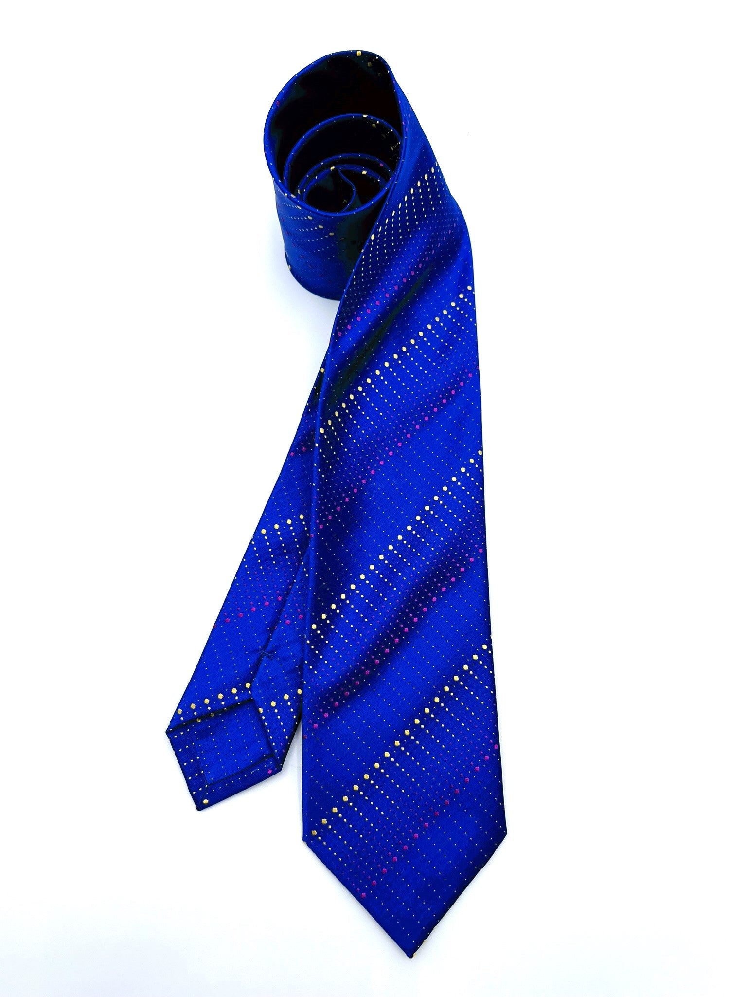 Blue Yellow Patterned Silk Tie. Pure silk three fold tie. Handmade by our Italian tailors. 100% Pure silk.Our ties standard  width is 8 cm (3.15 inch).| Sartoria Dei Duchi - Atri