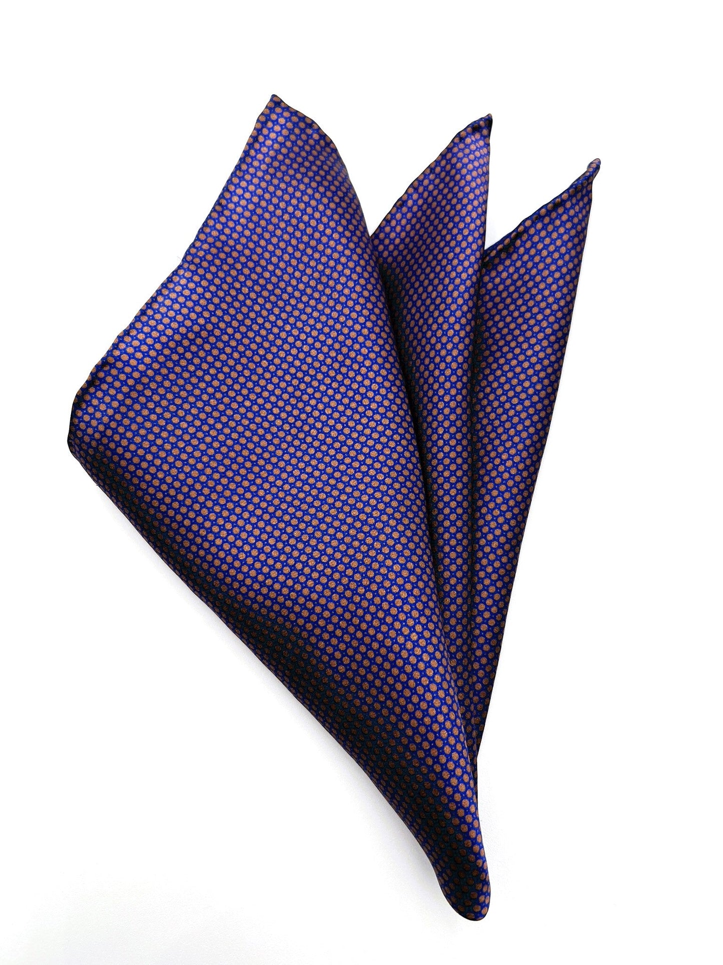 Blue Brown Microdots Silk Pocket Square Handmade in Italy. Pocket Square in 100% pure Italian silk,  hand-finished edges.| Sartoria Dei Duchi - Atri