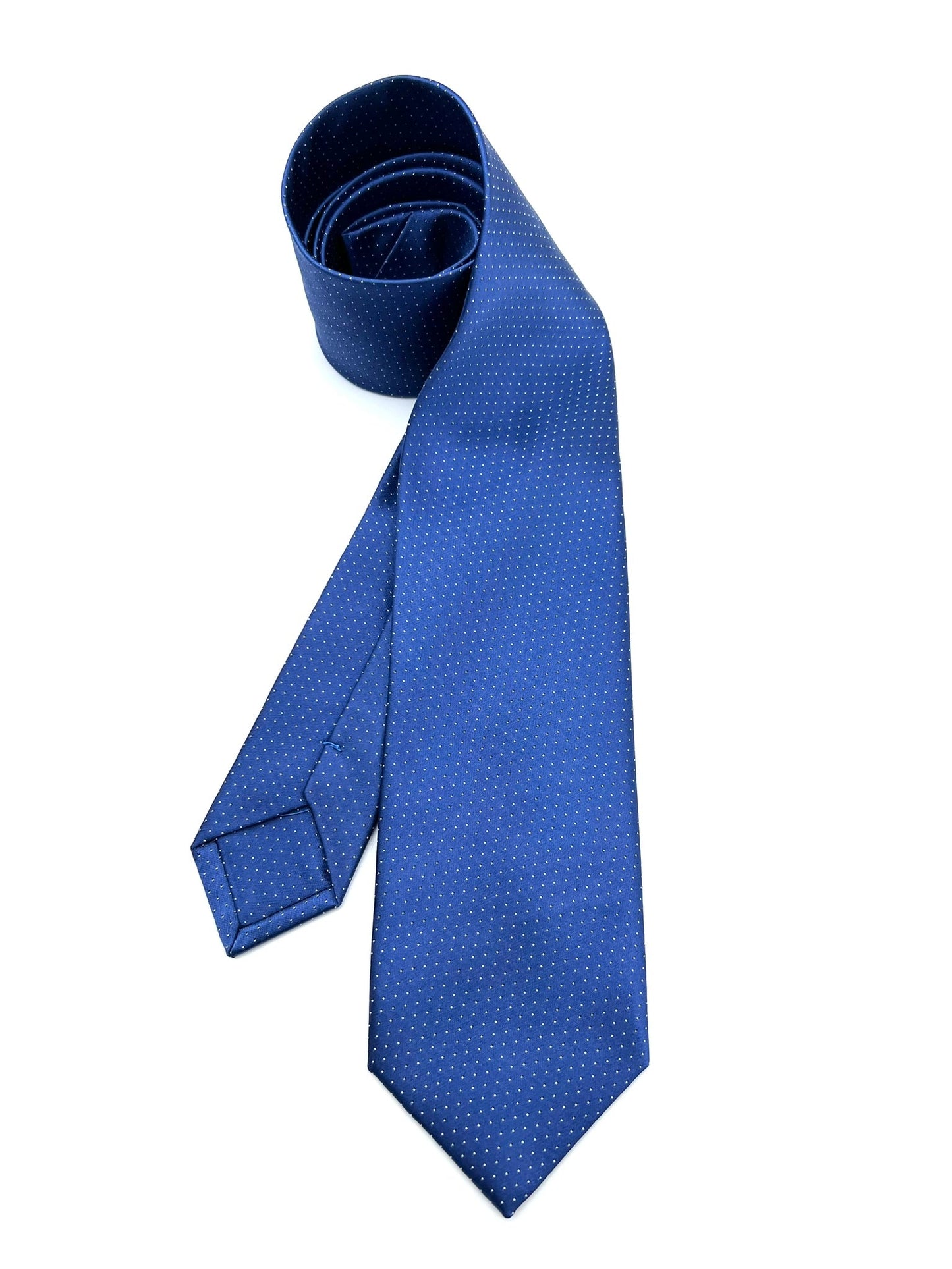 Blue Microdots Silk Tie Pure silk three fold tie. Handmade by our Italian tailors. 100% Pure silk. Our ties standard width is 8 cm (3.15 inch),  standard length is 150 cm (59 inch). | Sartoria Dei Duchi - Atri