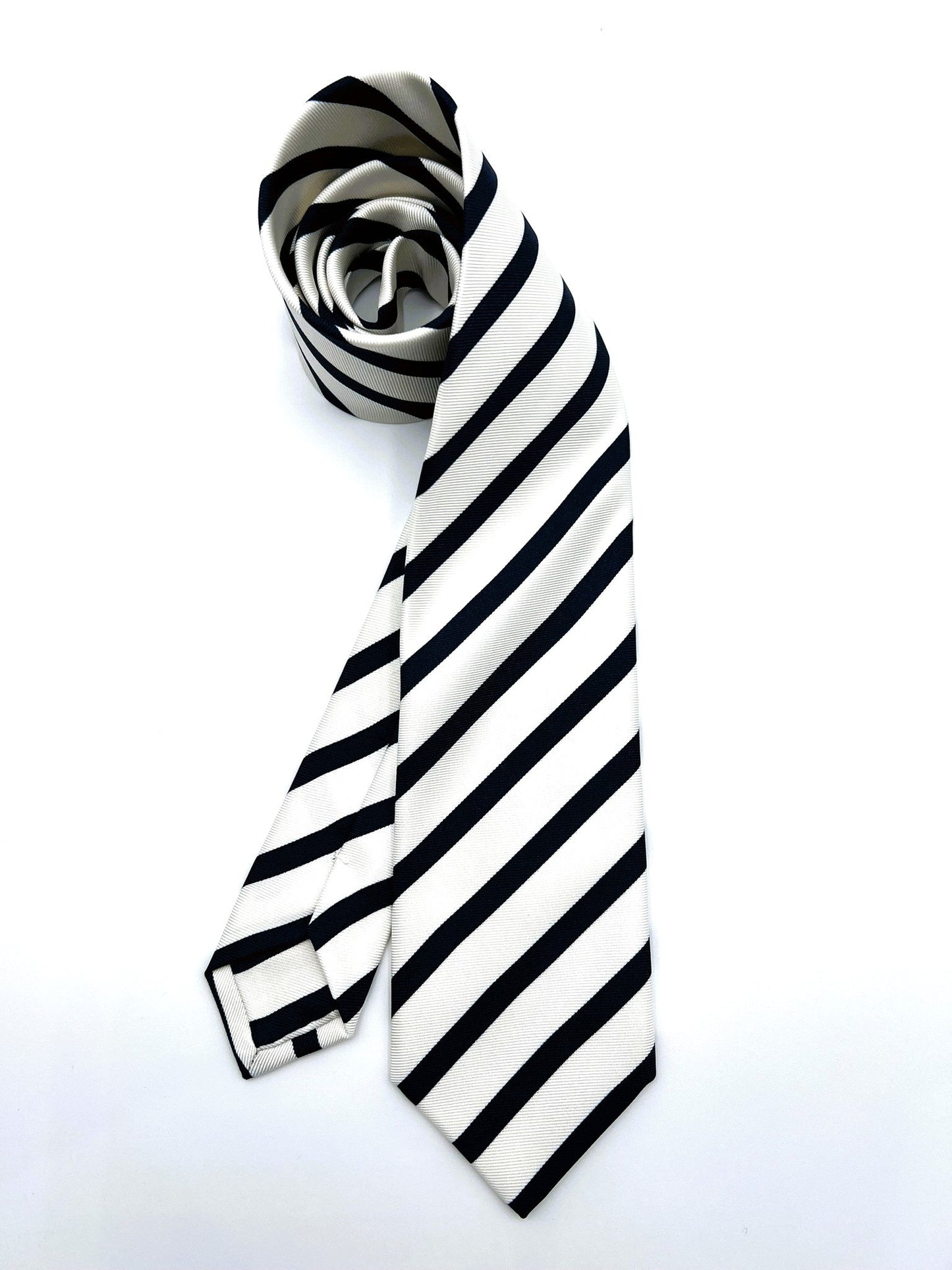Blue White Stripes Silk Tie. Pure silk three fold tie. Handmade by our Italian tailors. 100% Pure silk.Our ties standard  width is 8 cm (3.15 inch).| Sartoria Dei Duchi - Atri