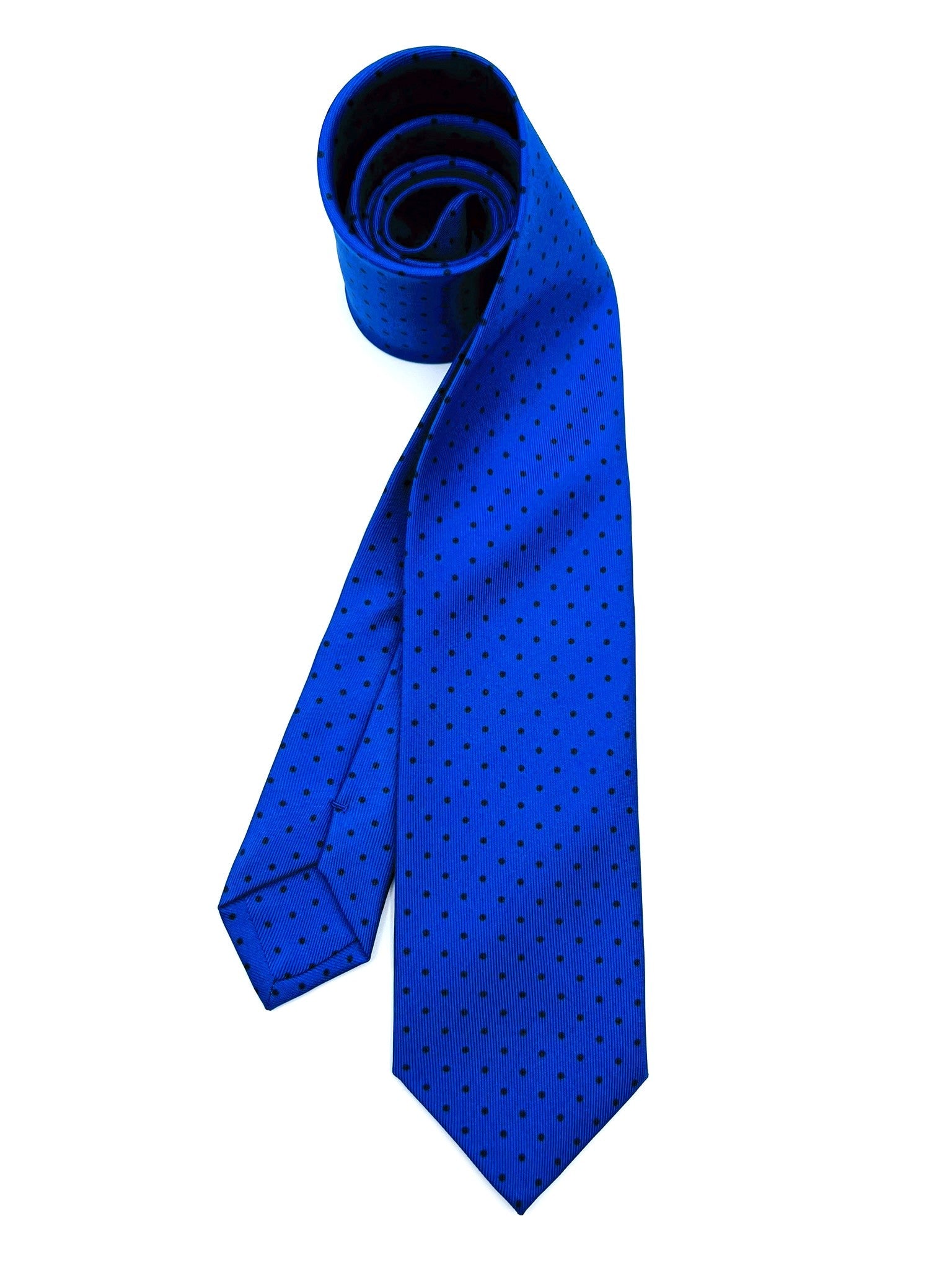 Blue with Black Polka Dots Silk Tie. Pure silk three fold tie. Handmade by our Italian tailors. 100% Pure silk.Our ties standard  width is 8 cm (3.15 inch).| Sartoria Dei Duchi - Atri