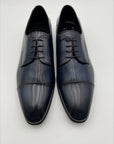 Classic Derby Shoe / Long Shape Blue Smart/casual style/High instep Flexible structure, suitable for wider feet / BLUE, HAND SHADED / leather crust colored and hand-aged  calfskin /  black calf lining / Elongated shape /  Lightweight leather bottom with anti-slip insert   sewn to BLAKE / Leather insole | Sartoria Dei Duchi - Atri