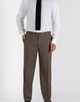 This Sartoria dei Duchi suit is made in two pieces with the finest fabric of Caccioppoli “Kingdom” Super 150’s in 100% virgin wool, in an elegant dark beige color. This elegant suit is composed of a two-button jacket with classic lapel and flap pockets. Pants are realized without pleats, regular waist, American style pockets.
