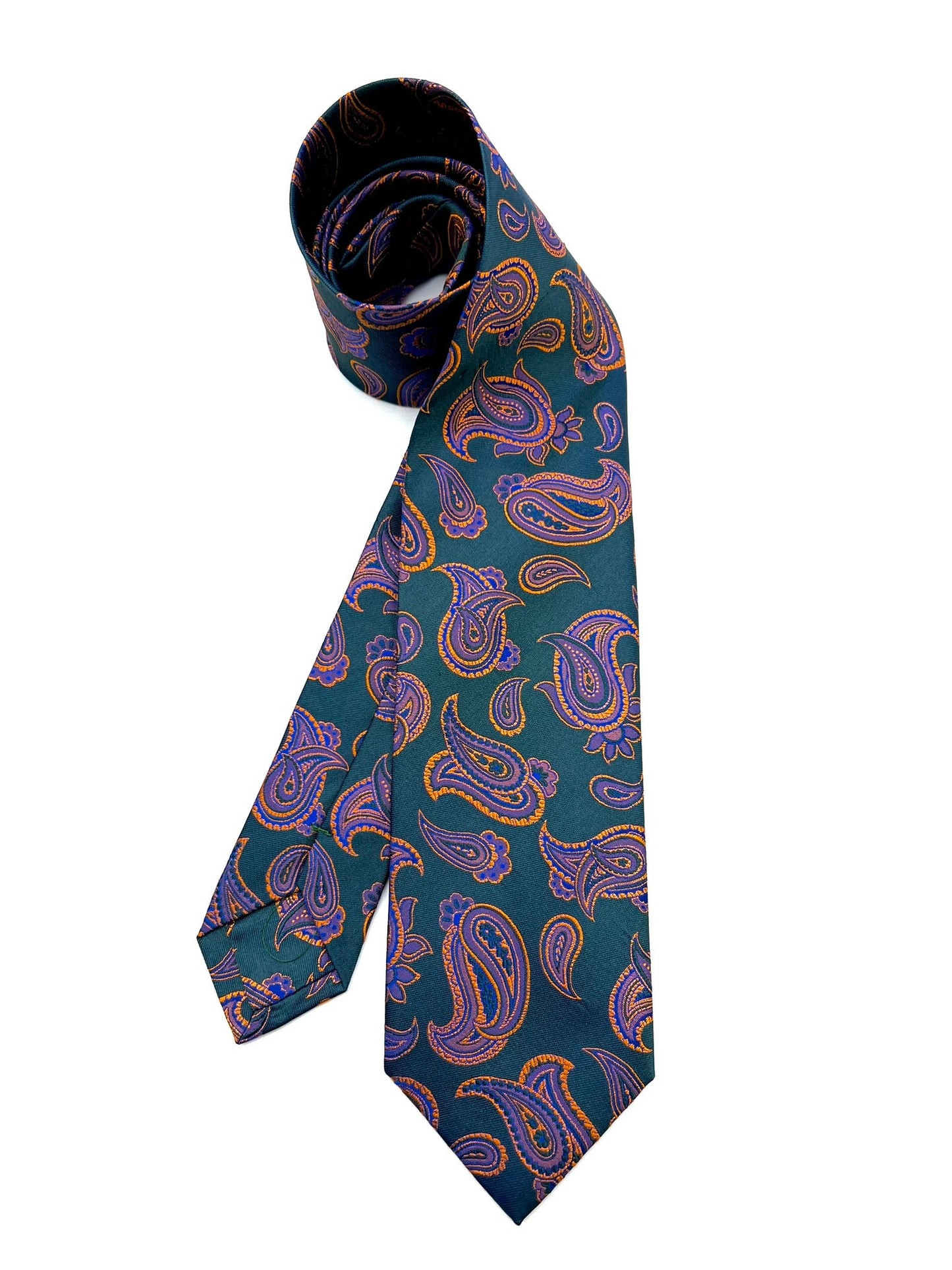 Dark Green Paisley Silk Tie Pure silk three fold tie. Handmade by our Italian tailors. 100% Pure silk. Our ties standard width is 8 cm (3.15 inch),  standard length is 150 cm (59 inch). | Sartoria Dei Duchi - Atri