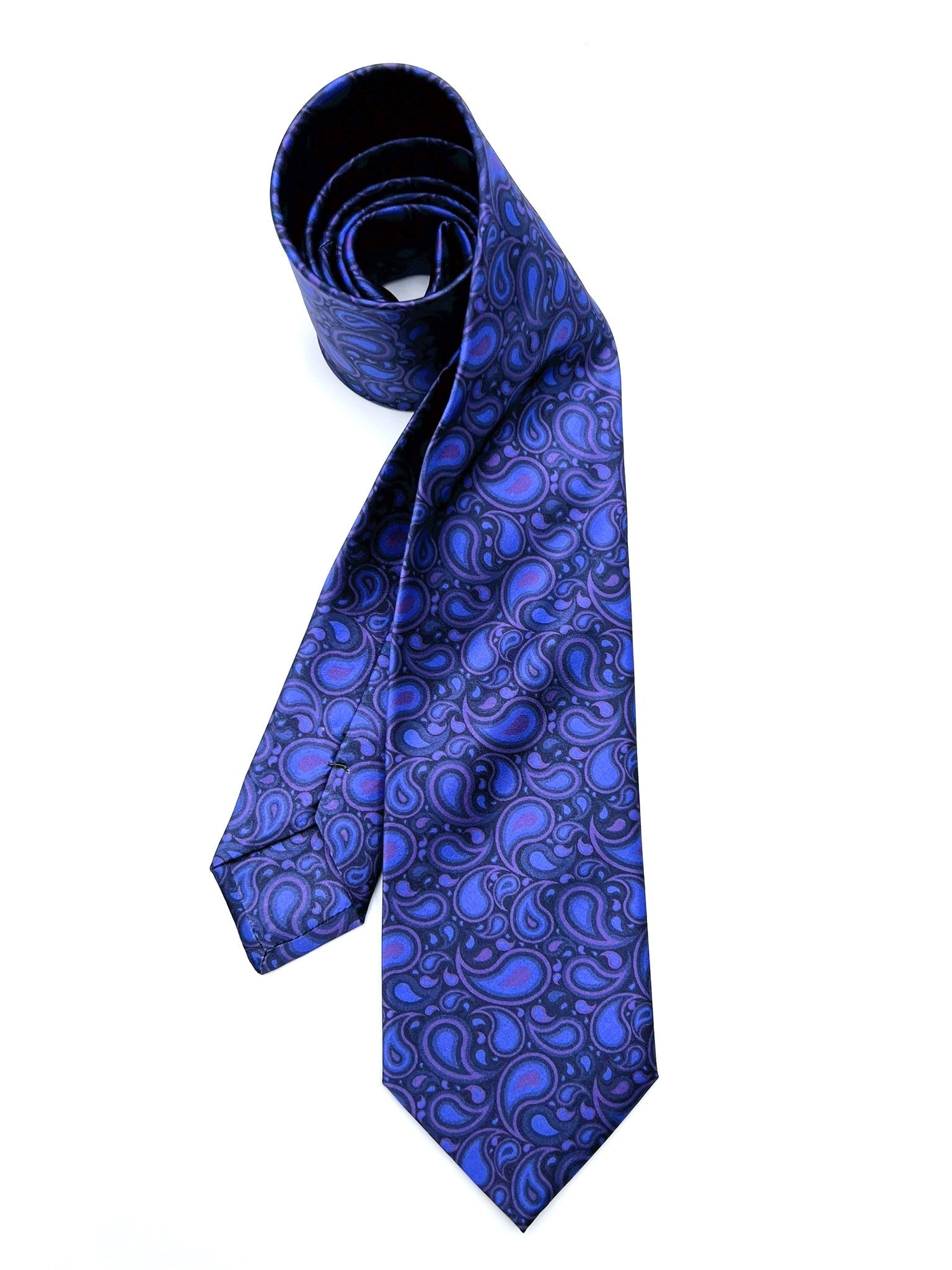 Fantasy Blue Paisley Silk Tie. Pure silk three fold tie. Handmade by our Italian tailors. 100% Pure silk.Our ties standard  width is 8 cm (3.15 inch).| Sartoria Dei Duchi - Atri
