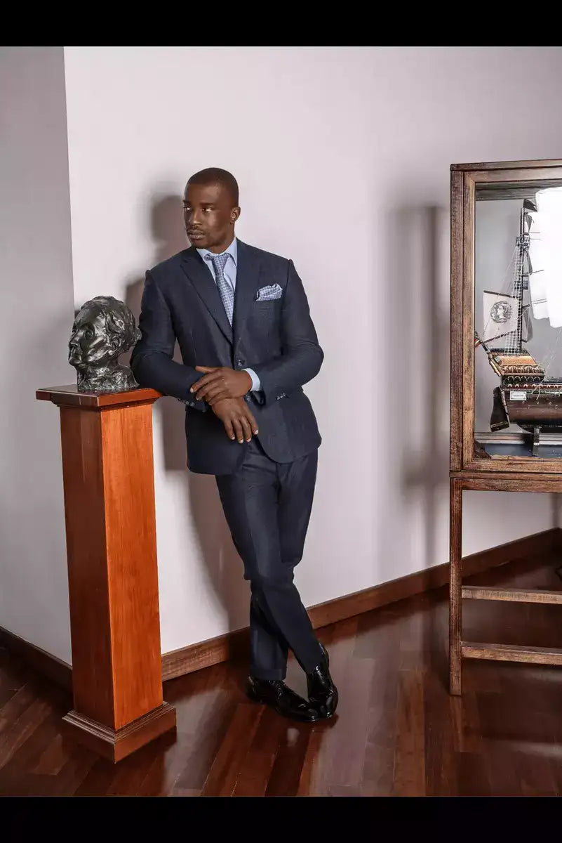 Pure finest Wool and Cashmere suit, with herringbone pattern,  suitable for A/W, fabric by Loro Piana textile.Single-breasted  two-button jacket, with classic lapel.Two slits on the back.The  slim fit trousers have no pleats and no flap on the bottom. Buttonholes, pockets, garments and all finishes are handmade  by Italian tailors.This Italian tailored suit is snug, yet extremely comfortable.  Perfect to look impeccable and professional in your business  occasions.|Sartoria Dei Duchi - Atri