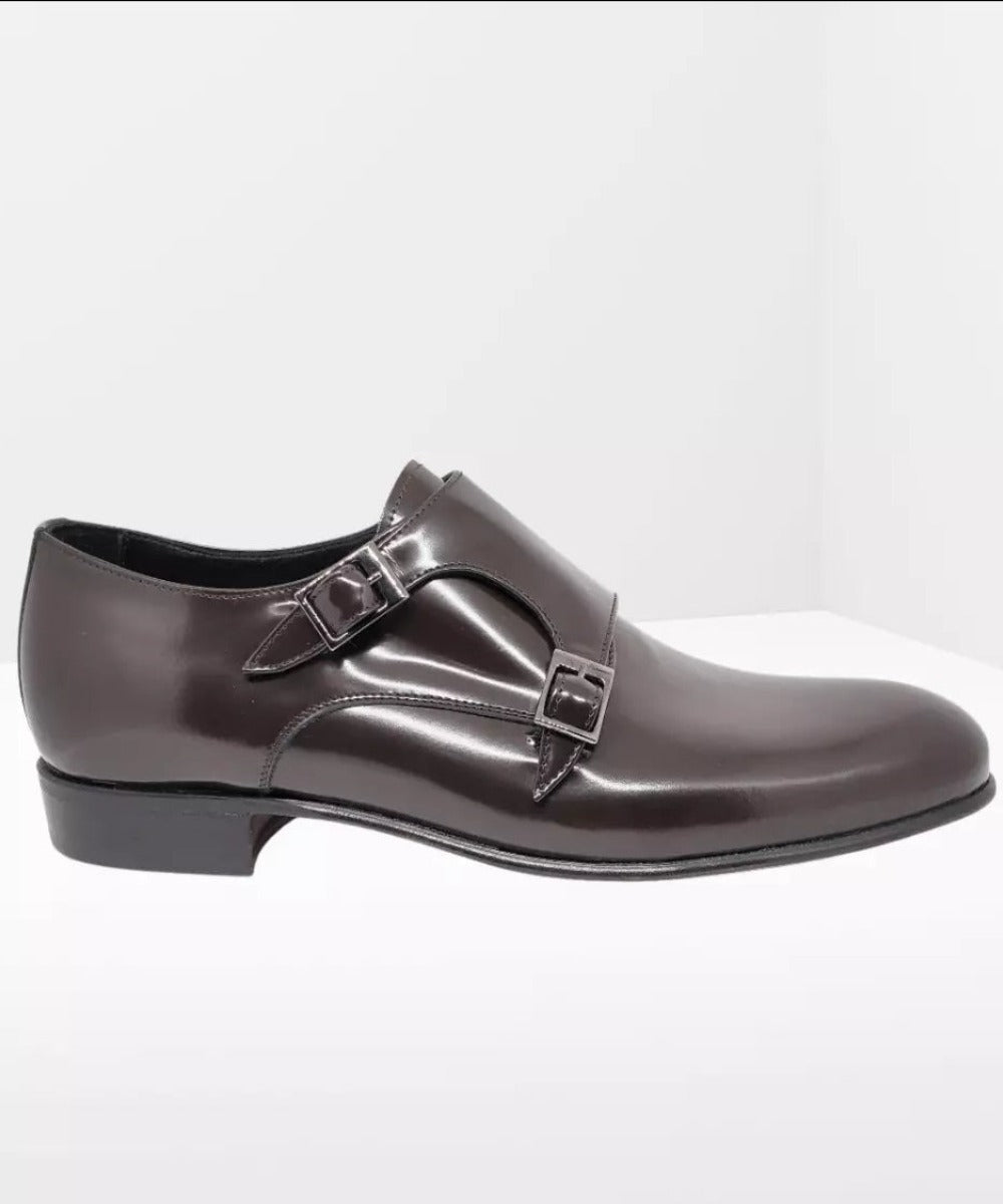 Monk Strap Shoe - Dark Brown Double buckle and smooth upper in polished abrasive calfskin-  Bottom with BLAKE stitched light leather sole / Blake workmanship / Shiny calf leather /  Black calfskin lining / Rounded shape /  Lightweight leather bottom with non-slip insert sewn to BLAKE /  Leather insole | Sartoria Dei Duchi - Atri