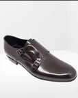 Monk Strap Shoe - Dark Brown Double buckle and smooth upper in polished abrasive calfskin-  Bottom with BLAKE stitched light leather sole / Blake workmanship / Shiny calf leather /  Black calfskin lining / Rounded shape /  Lightweight leather bottom with non-slip insert sewn to BLAKE /  Leather insole | Sartoria Dei Duchi - Atri