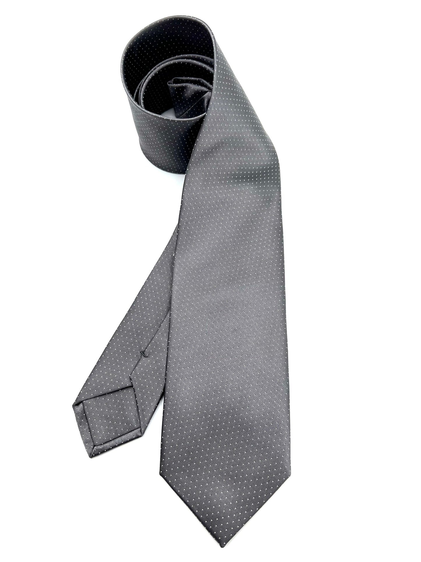 Metallic Grey Microdots Silk Tie Pure silk three fold tie. Handmade by our Italian tailors. 100% Pure silk. Our ties standard width is 8 cm (3.15 inch),  standard length is 150 cm (59 inch). | Sartoria Dei Duchi - Atri