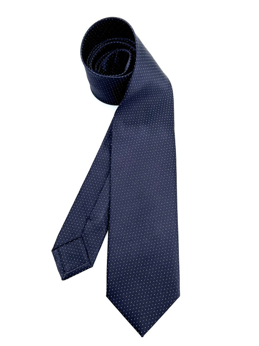 Midnight Blue Microdots Silk Tie Pure silk three fold tie. Handmade by our Italian tailors. 100% Pure silk. Our ties standard width is 8 cm (3.15 inch),  standard length is 150 cm (59 inch). | Sartoria Dei Duchi - Atri