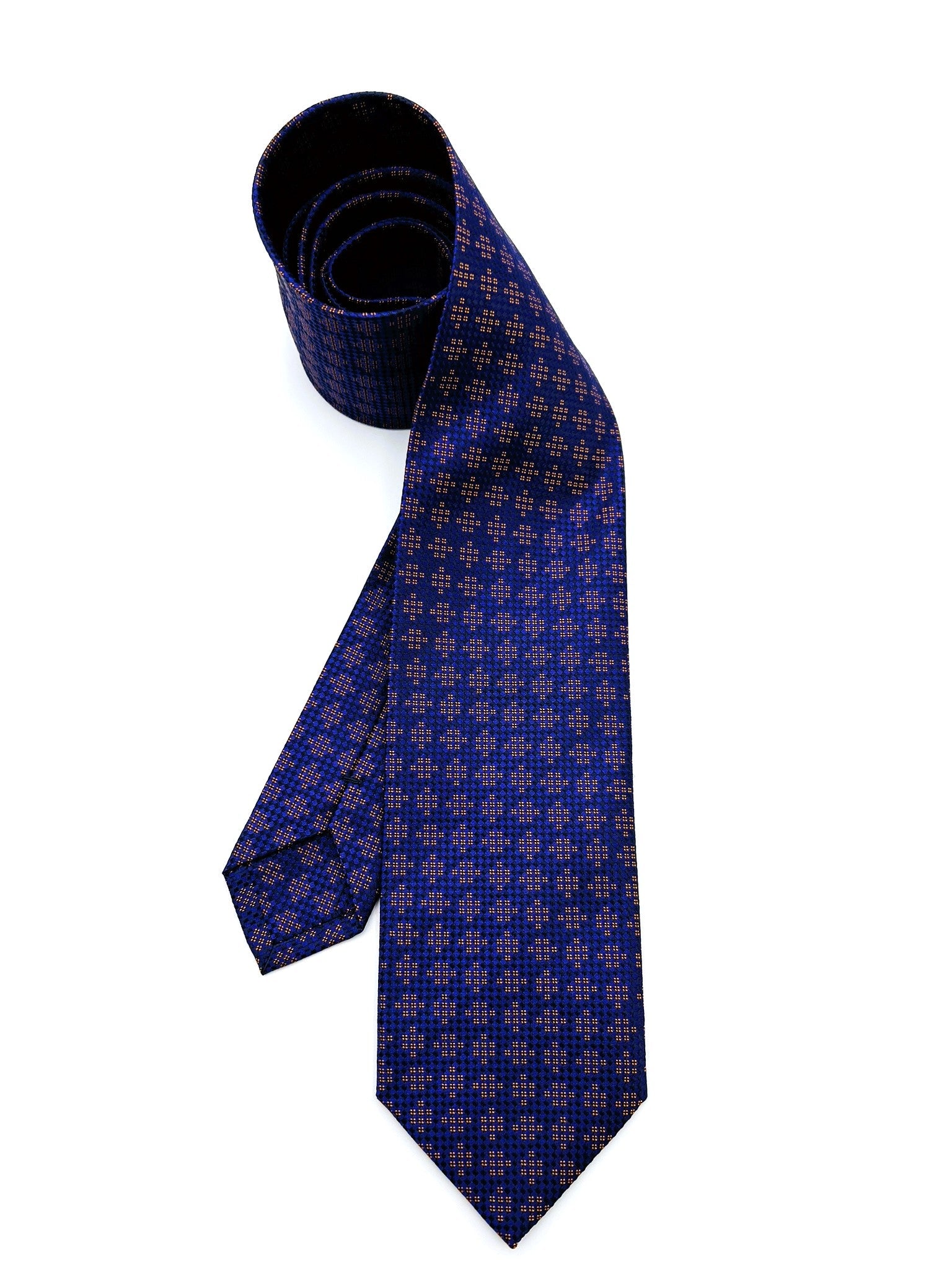 Navy Blue Diamond Pattern Silk Tie. Pure silk three fold tie. Handmade by our Italian tailors. 100% Pure silk.Our ties standard  width is 8 cm (3.15 inch).| Sartoria Dei Duchi - Atri