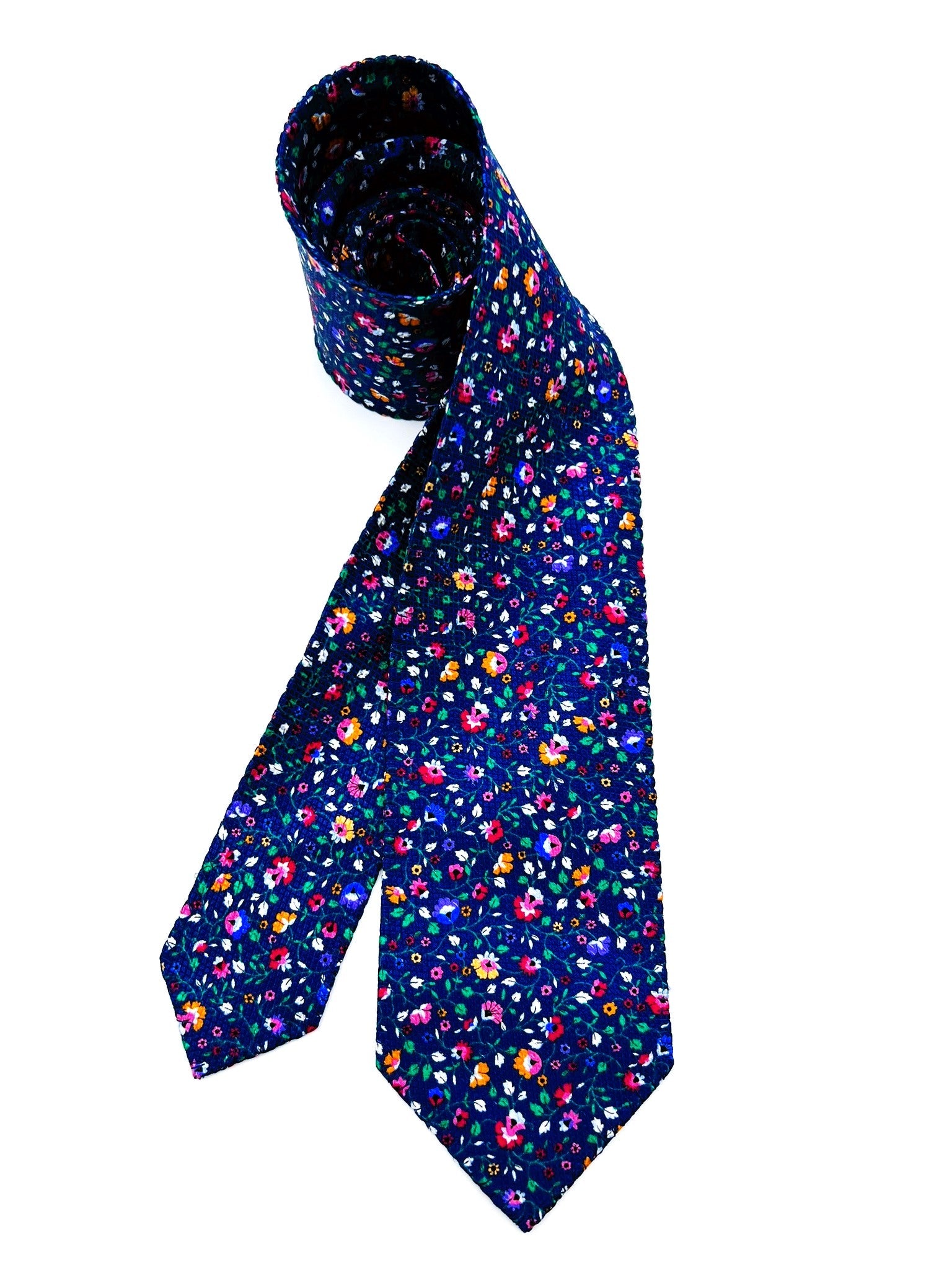Navy Floral Pattern Silk Tie. Pure silk three fold tie. Handmade by our Italian tailors. 100% Pure silk.Our ties standard  width is 8 cm (3.15 inch).| Sartoria Dei Duchi - Atri