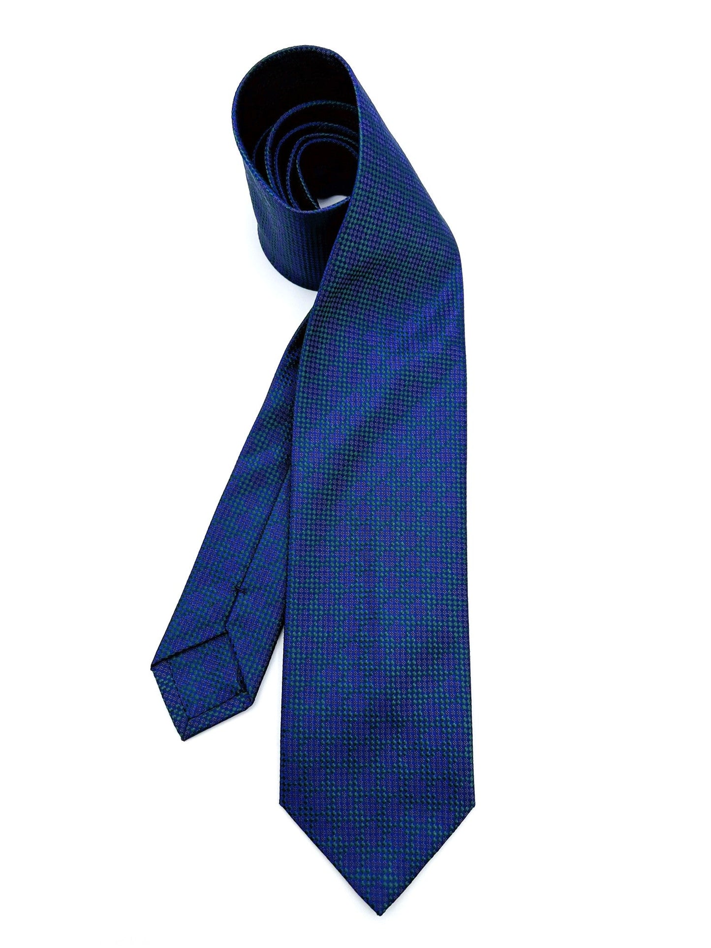 Navy Green Diamond Pattern Silk Tie. Pure silk three fold tie. Handmade by our Italian tailors. 100% Pure silk.Our ties standard  width is 8 cm (3.15 inch).| Sartoria Dei Duchi - Atri