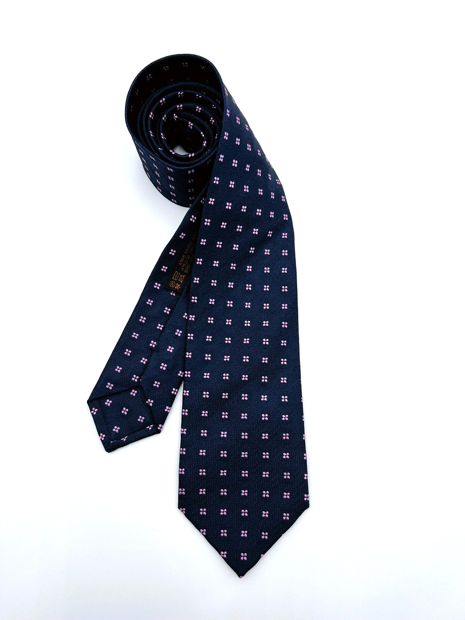 Navy Neats Pattern Silk Tie. Pure silk three fold tie. Handmade by our Italian tailors. 100% Pure silk.Our ties standard  width is 8 cm (3.15 inch).| Sartoria Dei Duchi - Atri