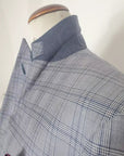 Made with Loro Piana textile 95% Wool Super 170’s and 5% Silk, 210gr/ml, “Royal Wish”.This is a single-breasted two-button  jacket with peak lapel and two slits on the back.Buttonhole, pockets,garments and all finishes are handmade by our Italian tailors.This Italian tailor jacket is snug, yet extremely  comfortable and perfect for business occasions.Trousers made  with Loro Piana textile, 48% Cotton, 44% Wool and 8% Silk, 200 gr/ml.The slim trousers have no pleats.|Sartoria Dei Duchi-Atri