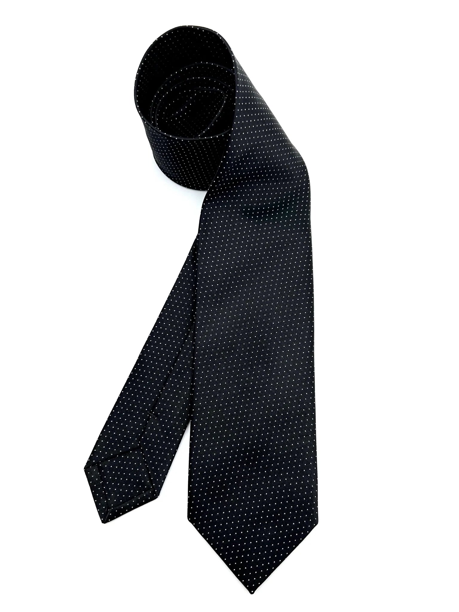 Space Black Microdots Silk Tie Pure silk three fold tie. Handmade by our Italian tailors. 100% Pure silk.Our ties standard  width is 8 cm (3.15 inch),standard  length is 150 cm (59 inch).|Sartoria Dei Duchi 