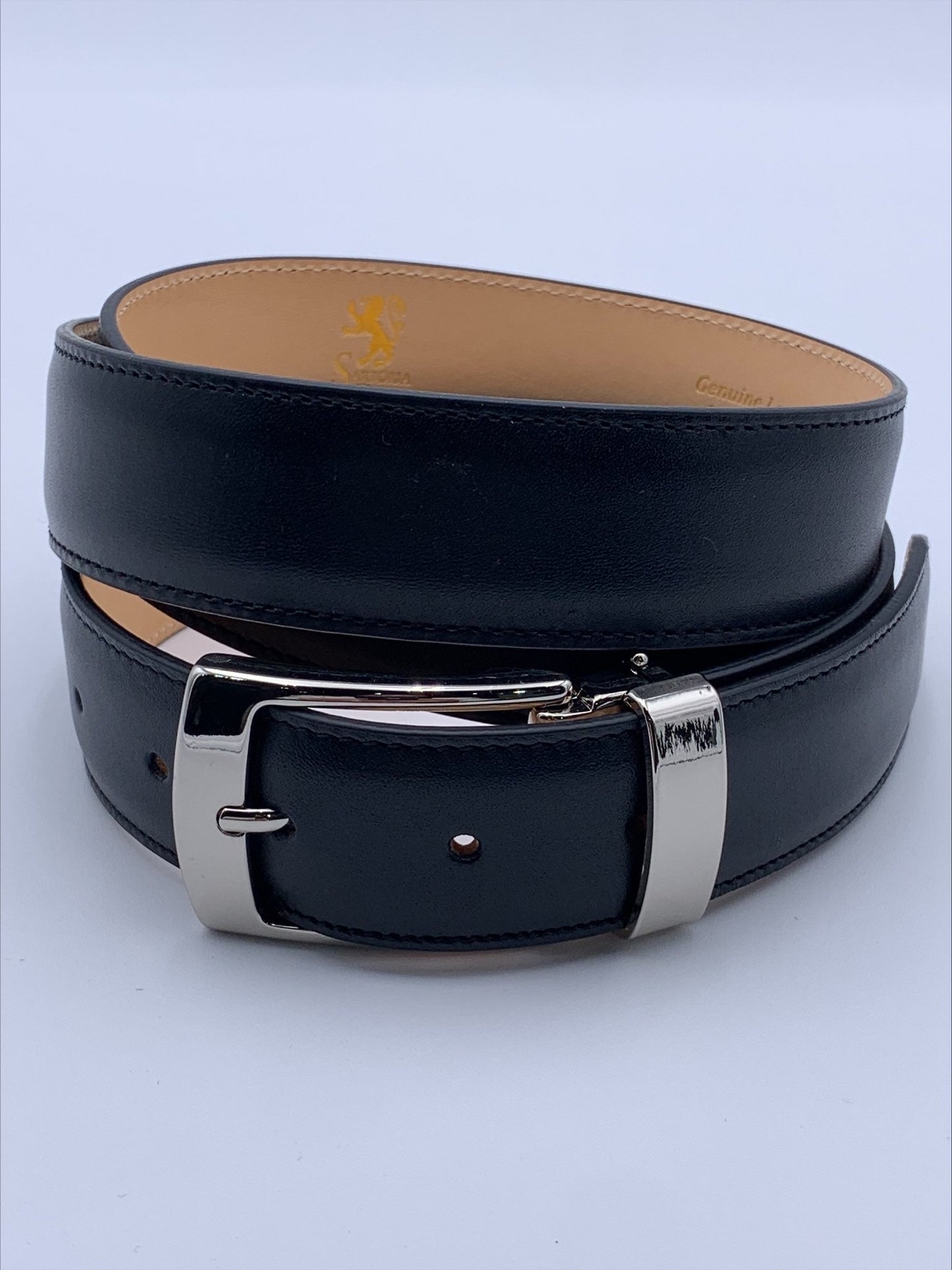 Black Matte Leather Belt. Belt in buffed calfskin  100% Genuine Leather Made in Italy.  Belt width is 3.5 cm | Sartoria Dei Duchi - Atri
