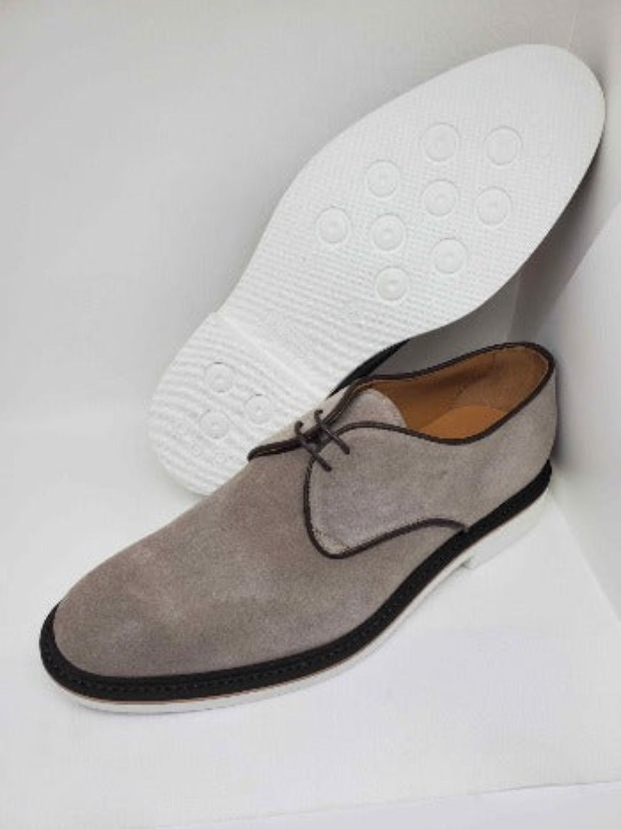 Casual Derby Shoe Soft Suede Calfskin - Sand Color Regular Shape  | With Smooth Upper and Piping in  Contrasting Leather Soft Flexible  Extralight Sole | Sartoria Dei Duchi - Atri