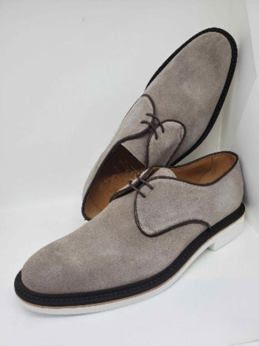 Casual Derby Shoe Soft Suede Calfskin - Sand Color Regular Shape  | With Smooth Upper and Piping in  Contrasting Leather Soft Flexible  Extralight Sole | Sartoria Dei Duchi - Atri